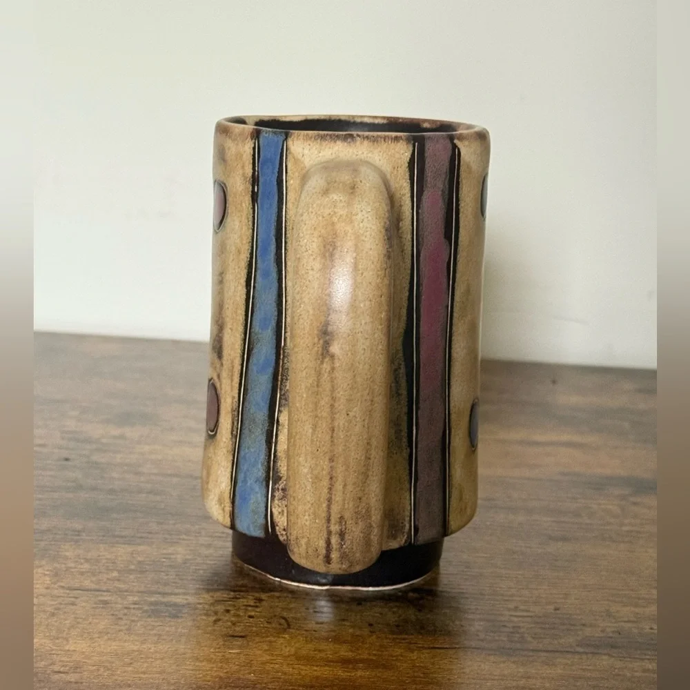 Mara Stoneware Sculpted Stein Mug  Dark Mask Design Handmade in Mexico